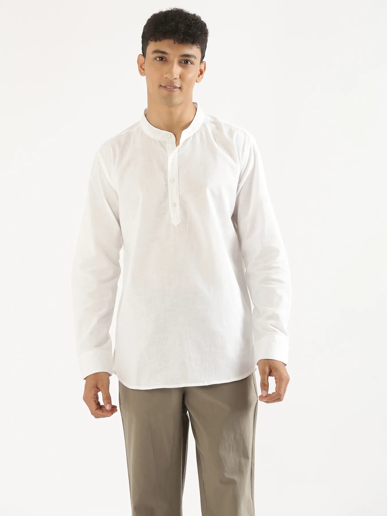 Men White Airy Linen Short Kurta