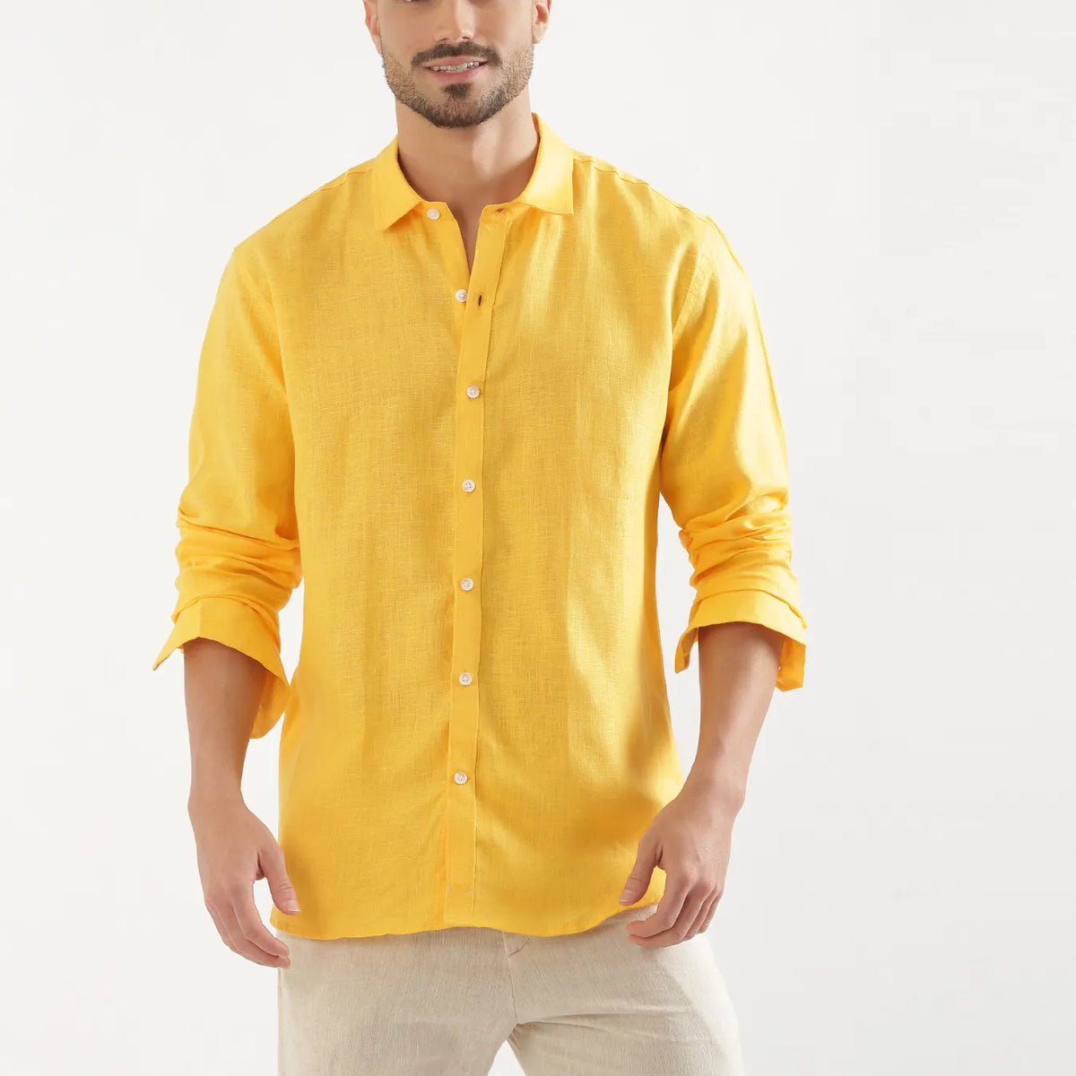 Men Yellow Dress Shirts Men's Slim Fit Solid Non-Iron Long Sleeve Dress  Shirt