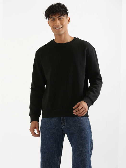 Unisex Black Round Neck Sweatshirt