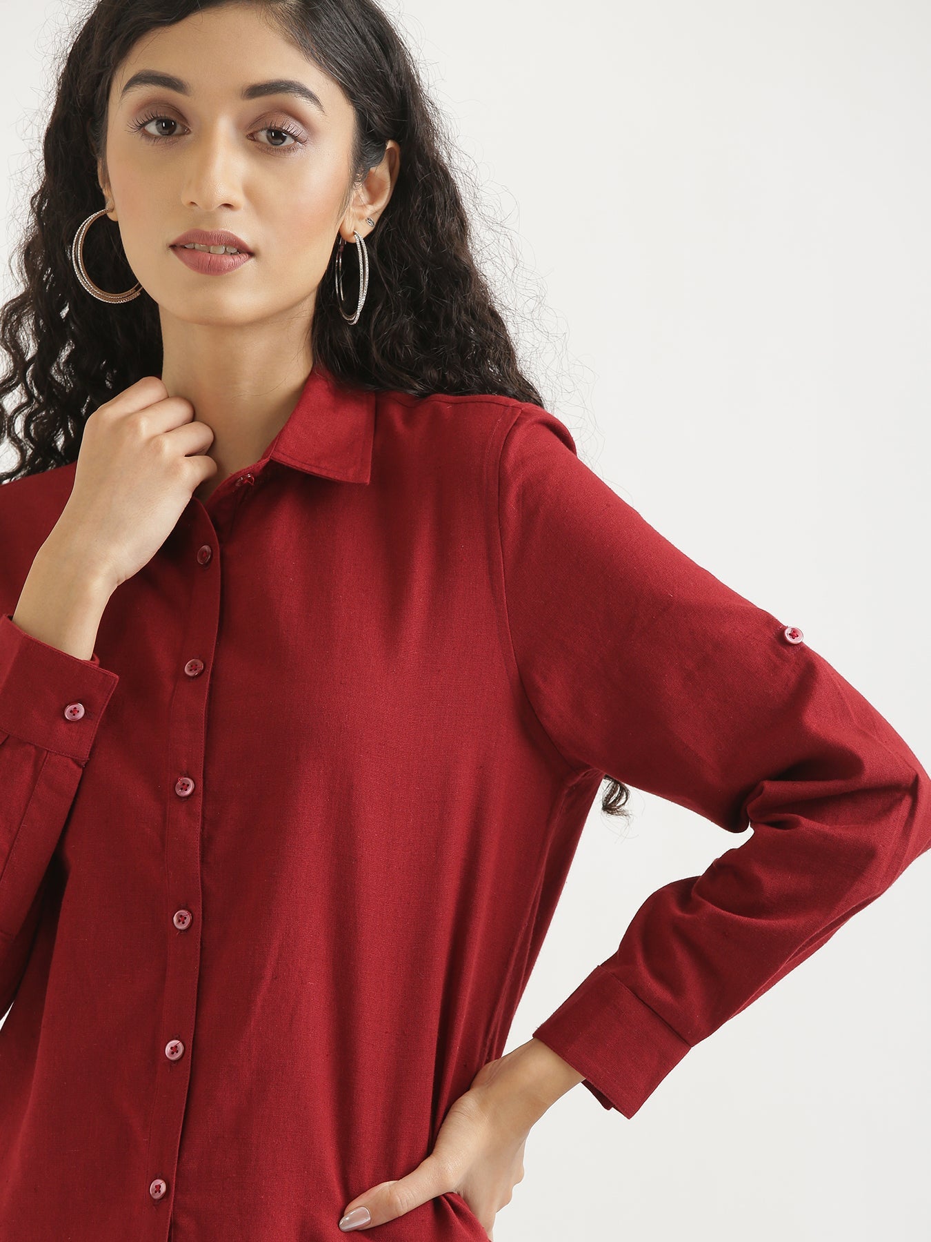 Maroon Airy Linen Shirt with Black Palazzo Pant