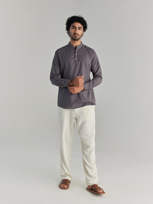 Men Slate Grey Airy Linen Short Kurtas