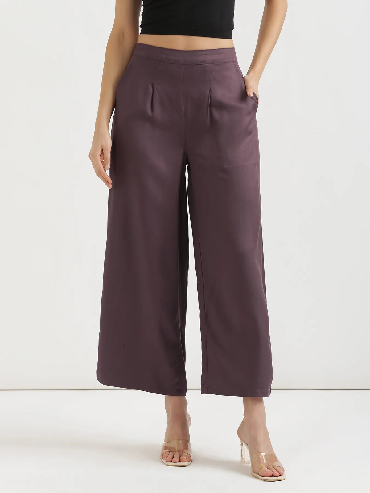 Pick Any 3 Women Viscose Palazzo Pant - Brinjal