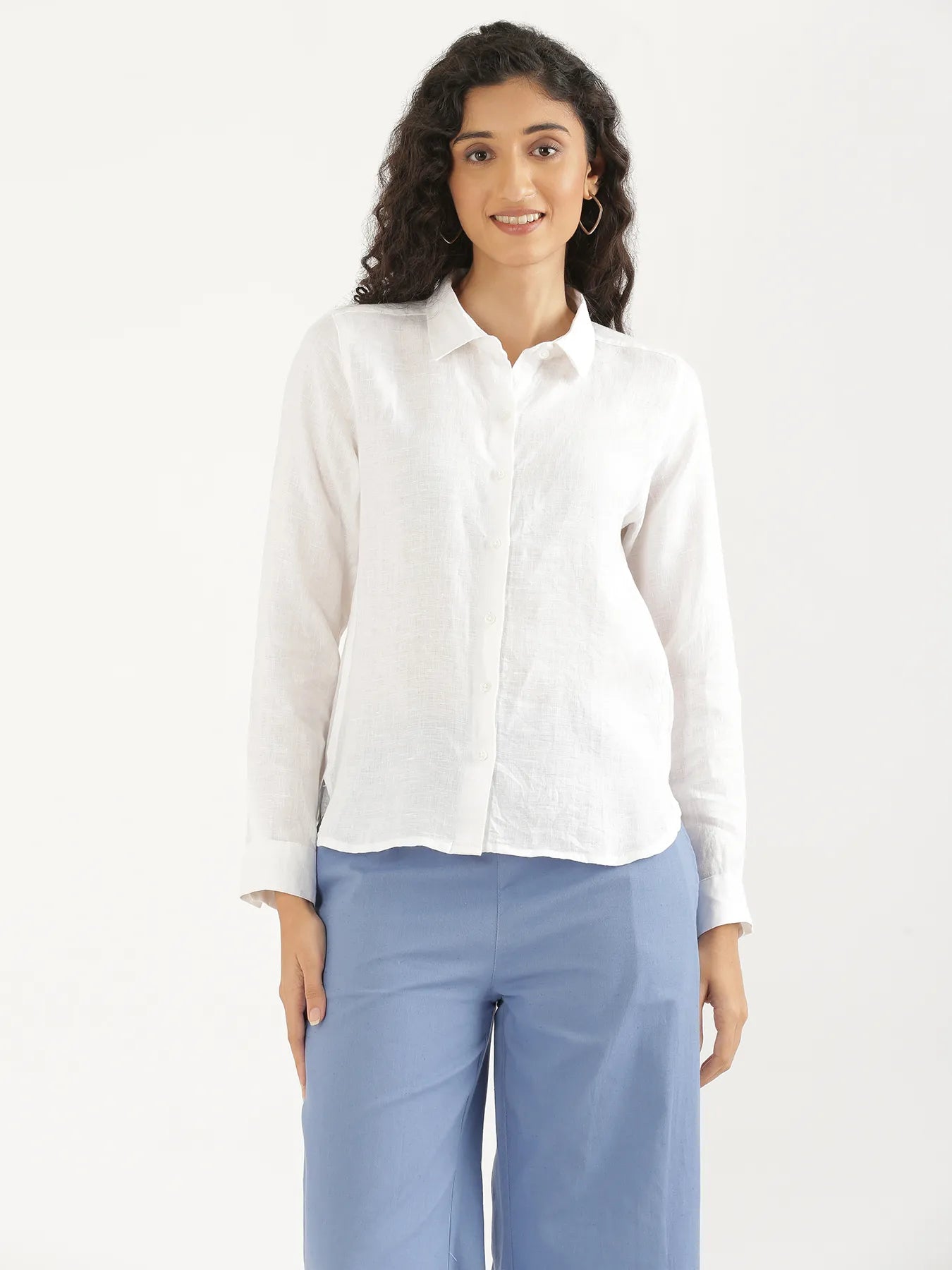Women White Pure Linen Shirt