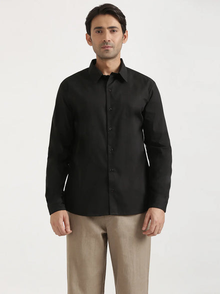 Men Black Better Cotton Full Sleeve Shirt
