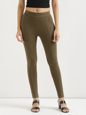 Women Olive Green 4-Way Stretchable Pants