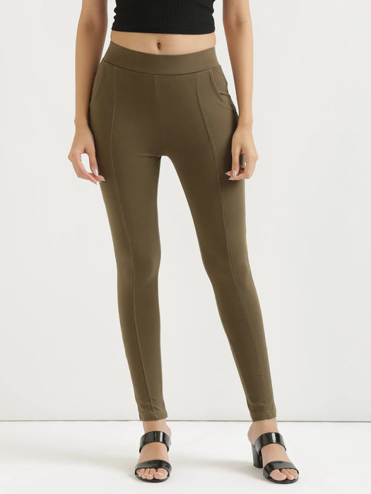Women Olive Green 4-Way Stretchable Pants