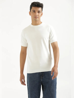 Men Off White Flat Knit Round Neck T-shirt