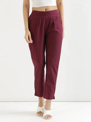 Women Wine Cotton Pant