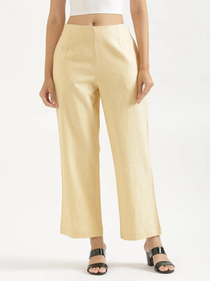 Women Beige Linen Blend Wide Leg Pant