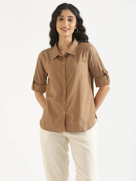 Women Coffee Brown Airy-Linen Shirt