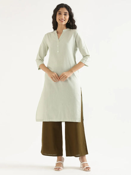 Women Mint Green Airy Linen Long Kurta