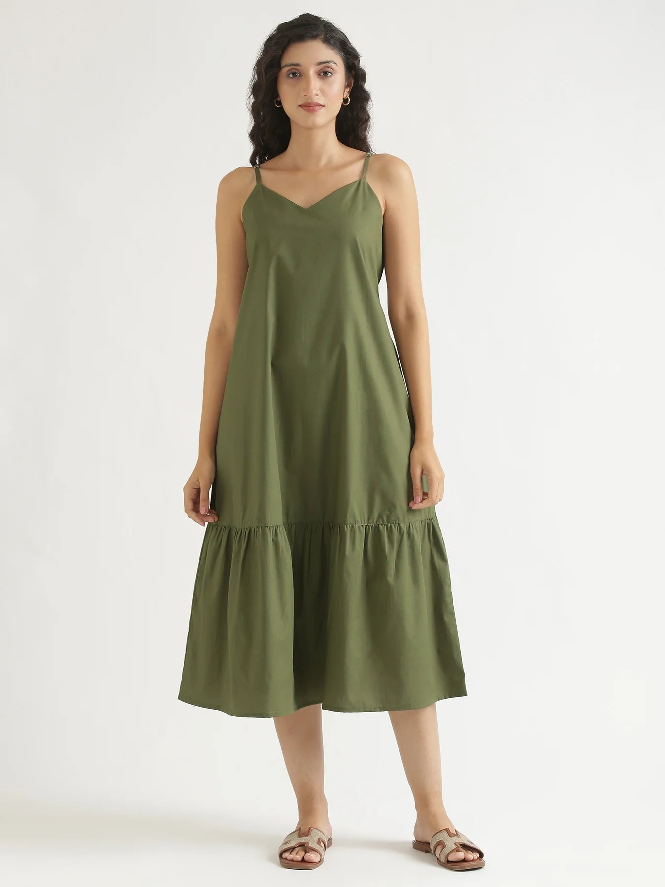 Women Forest Green Better Cotton Tier Dress