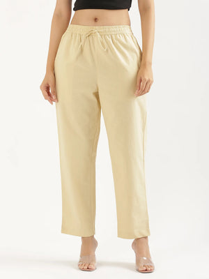 Women Beige Cotton Straight Pant
