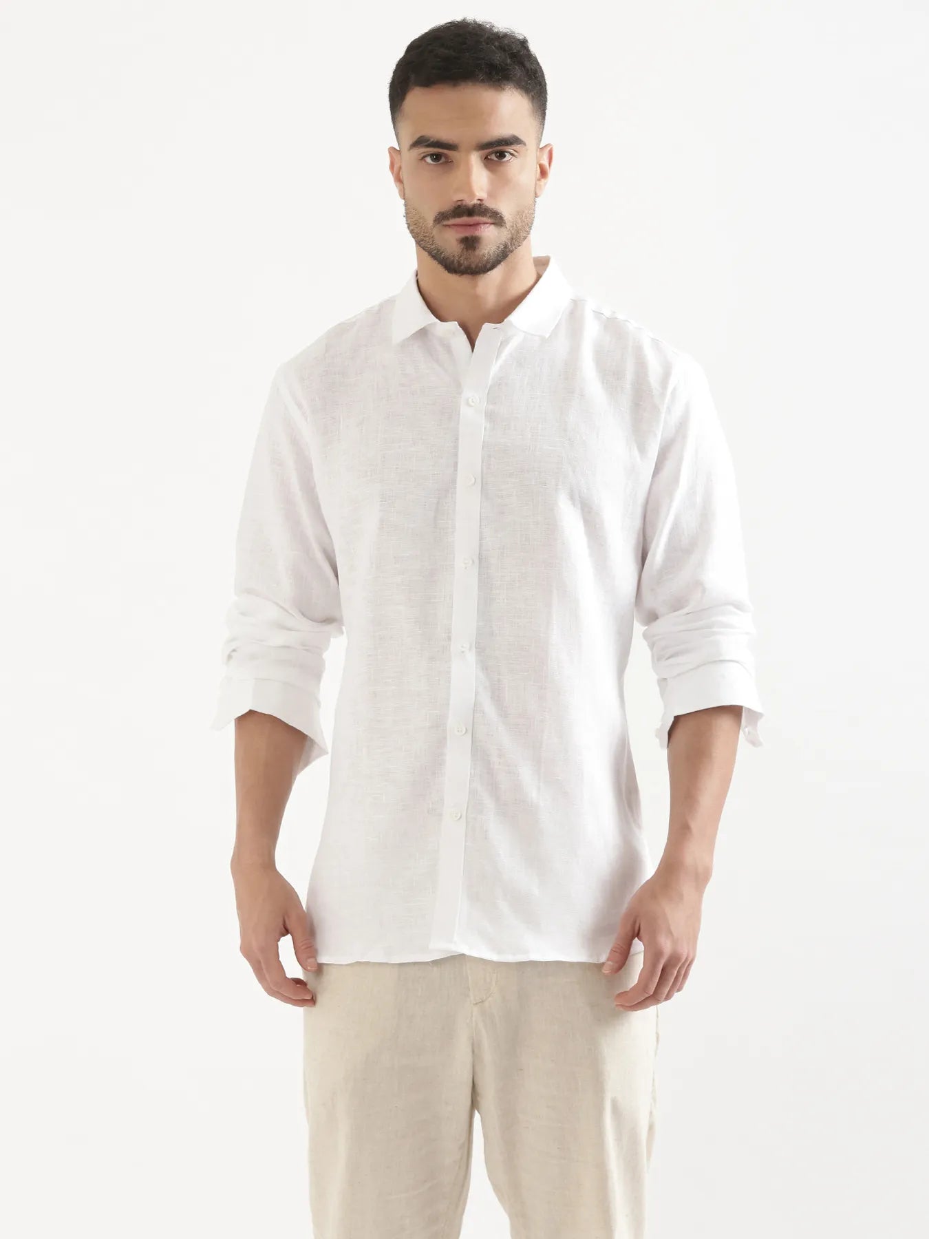 Men White 100% Linen Shirt