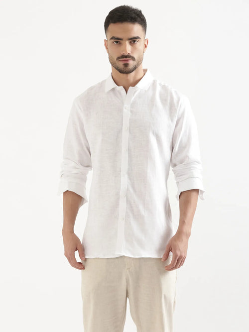 Men White 100% Full Sleeve Linen Shirt