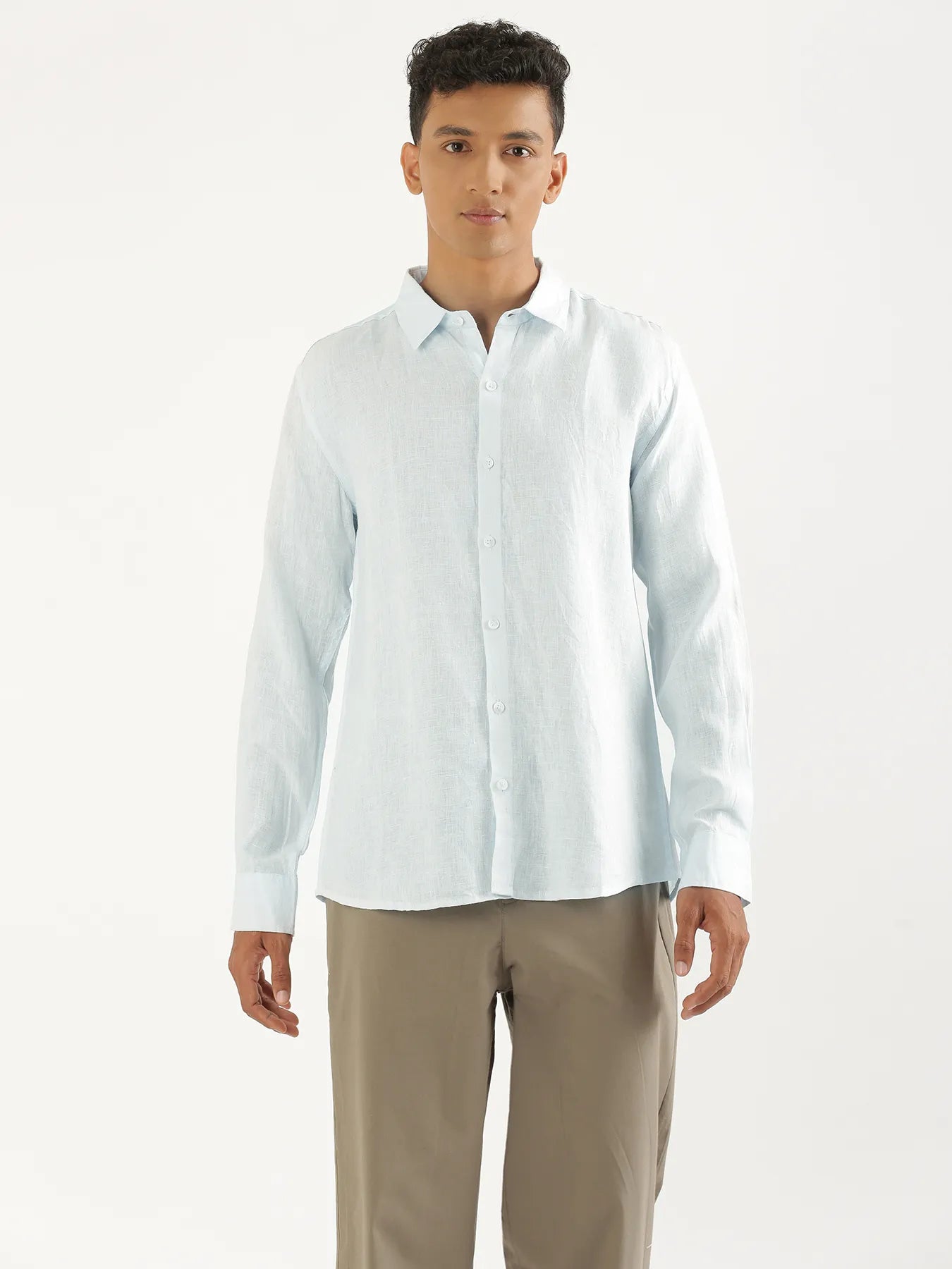 Men Light Blue Pure Linen Full Sleeve Shirt