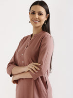 Rose Taupe Airy Linen Long Kurta