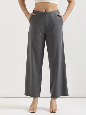 Women Cement Grey Wide Leg Pants