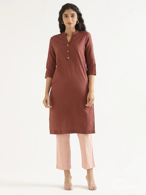 Women Rose Taupe Airy Linen Long Kurta