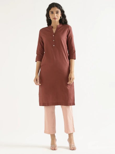 Women Rose Taupe Airy Linen Long Kurta