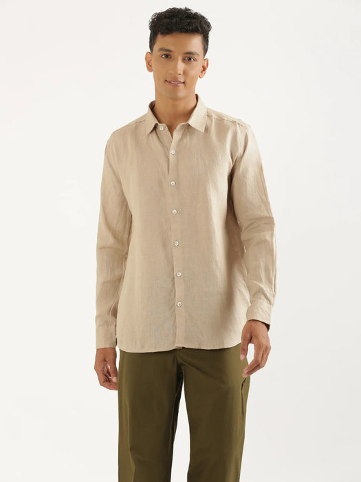 Men Taupe Pure Linen Full Sleeve Shirt
