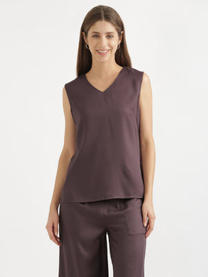 Brinjal V-Neck Sleeveless Top