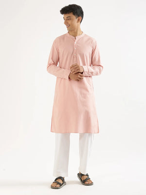 Men Salmon Pink Airy Linen Long Kurta