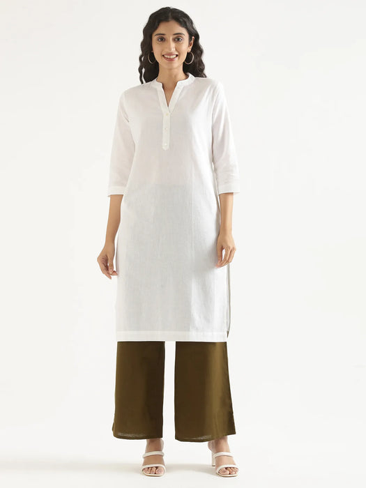 Women White Airy Linen Long Kurta