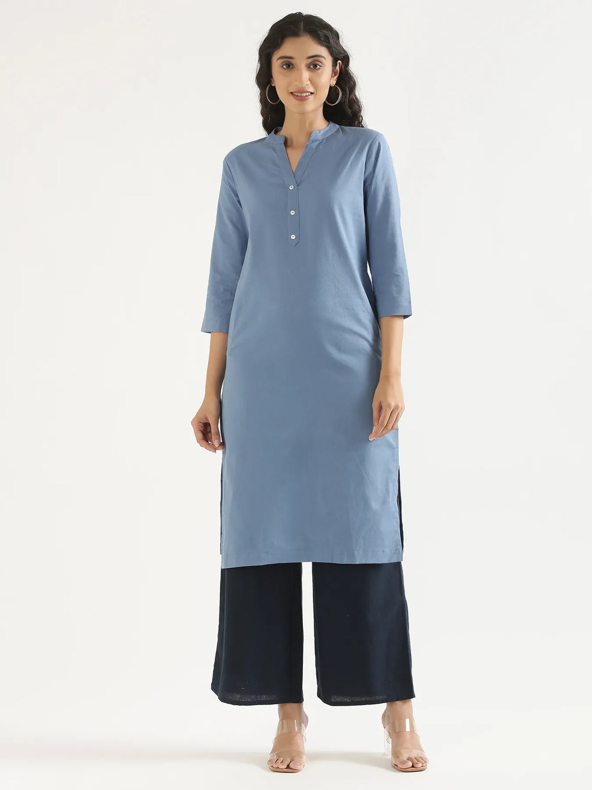Pick Any 5 Women Airy Linen Long Kurta - English Blue