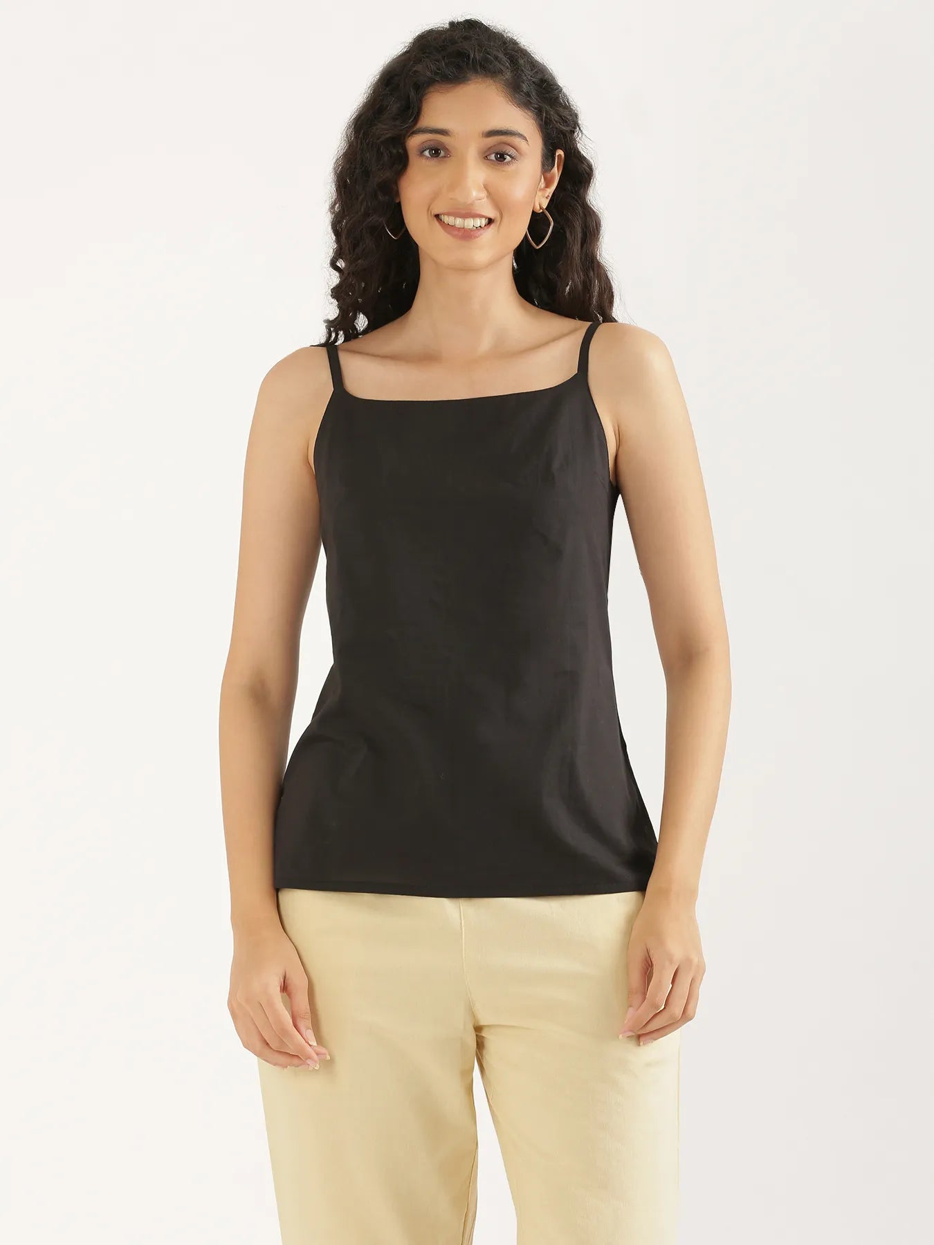 Women Black Cotton Camisole Top