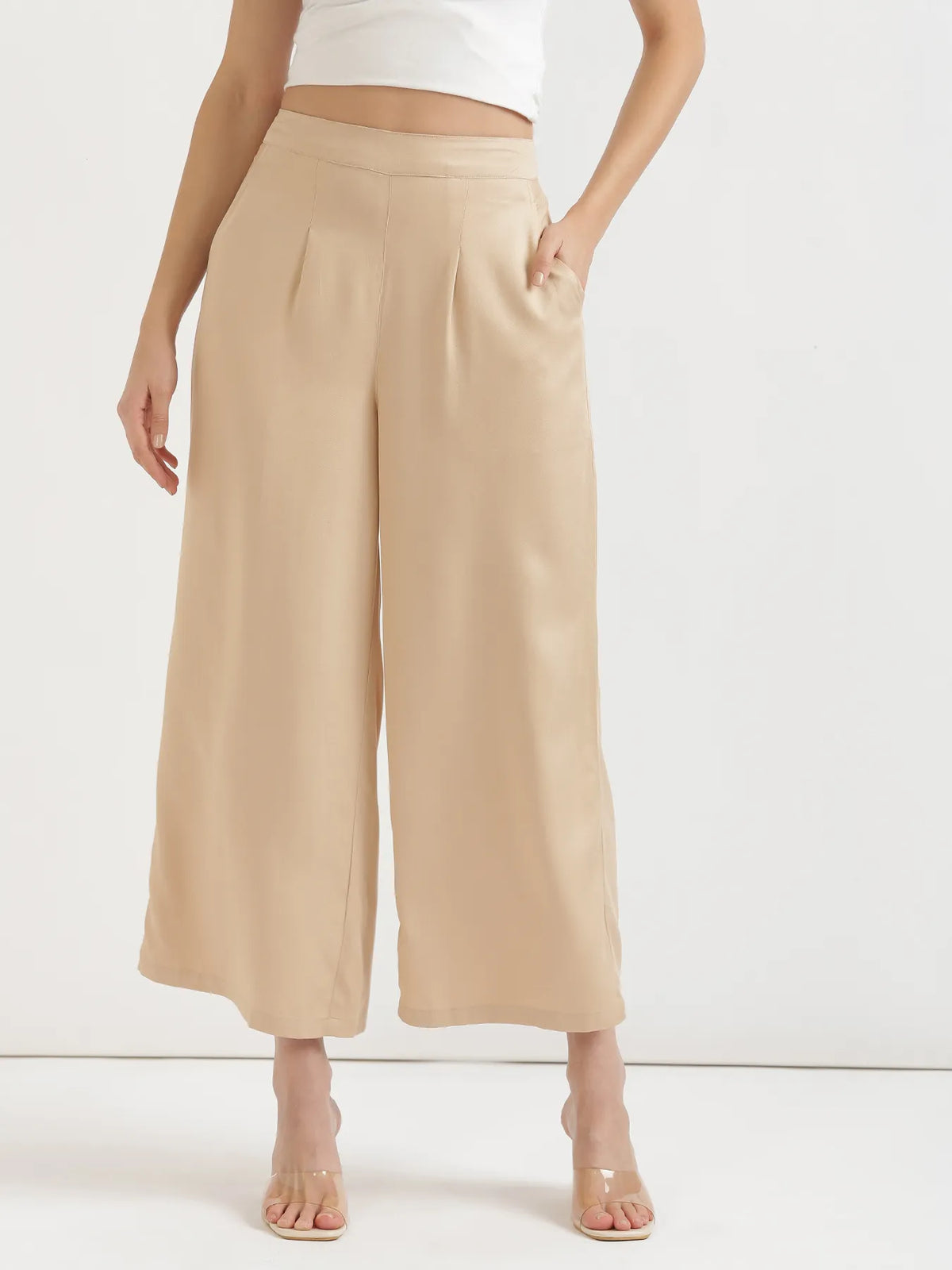 Pick Any 3 Women Viscose Palazzo Pant - Beige