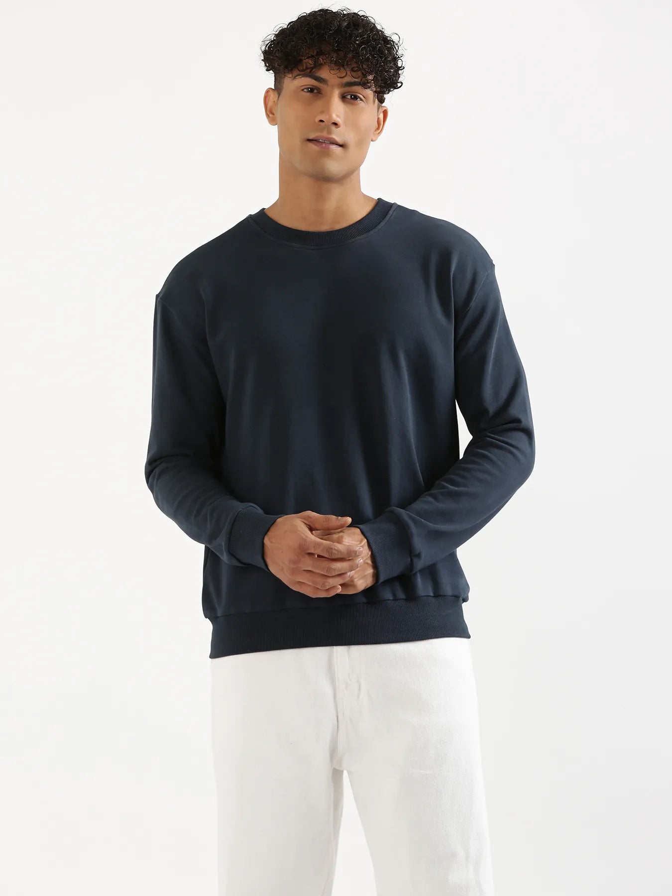 Unisex Navy Blue Round Neck Sweatshirt