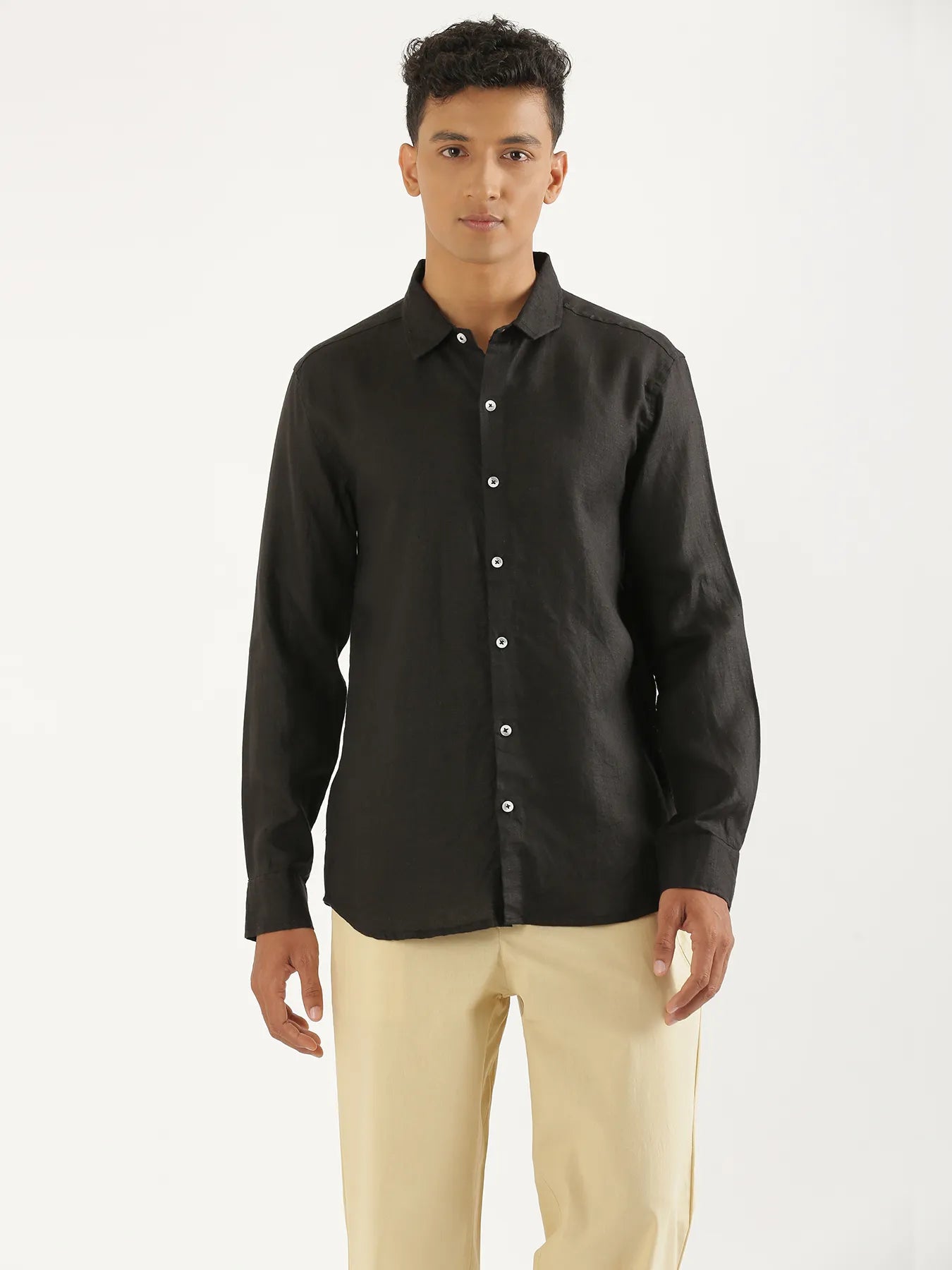 Men Black Pure Linen Full Sleeve Shirt