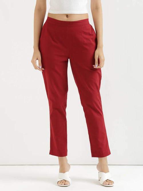 Women Maroon Cotton Pant