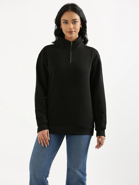 Unisex Black Zip Neck Sweatshirt