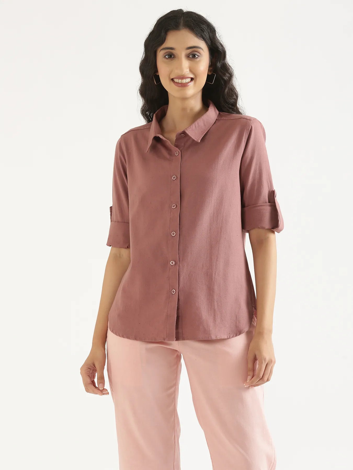 Women Rose Taupe Airy-Linen Shirt