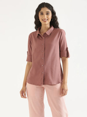 Women Rose Taupe Airy-Linen Shirt