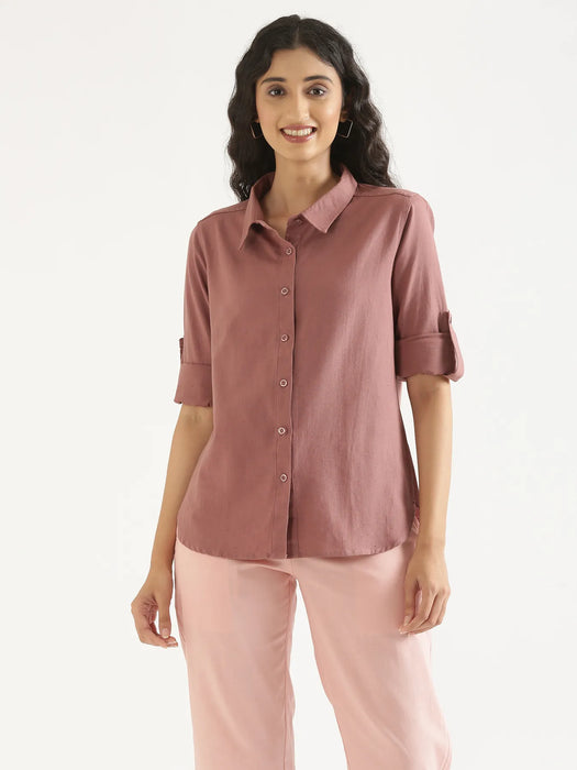 Women Rose Taupe Airy-Linen Shirt