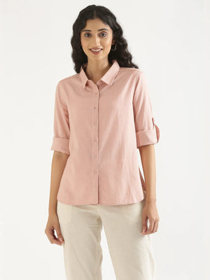 Women Salmon Pink Airy-Linen Shirt