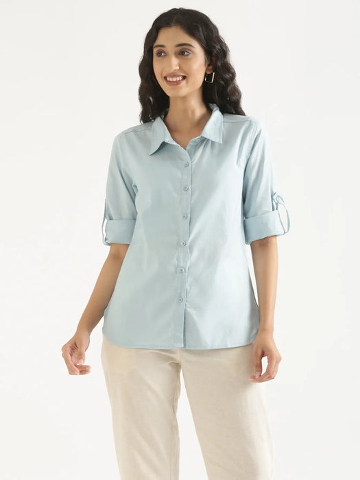 Women Sky Blue Airy-Linen Shirt
