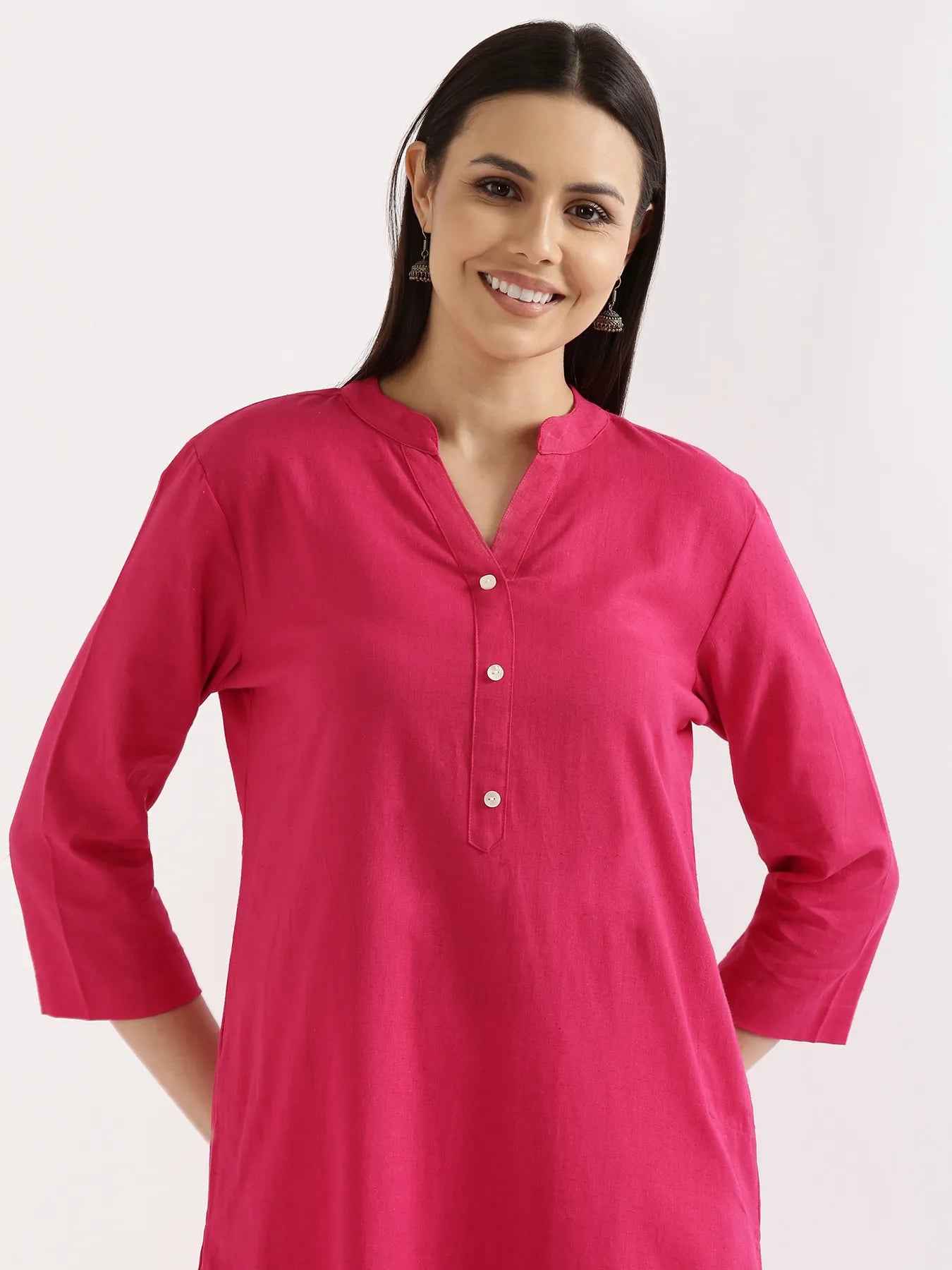Women Hot Pink Airy Linen Long Kurta