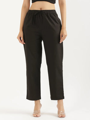 Women Black Cotton Straight Pant