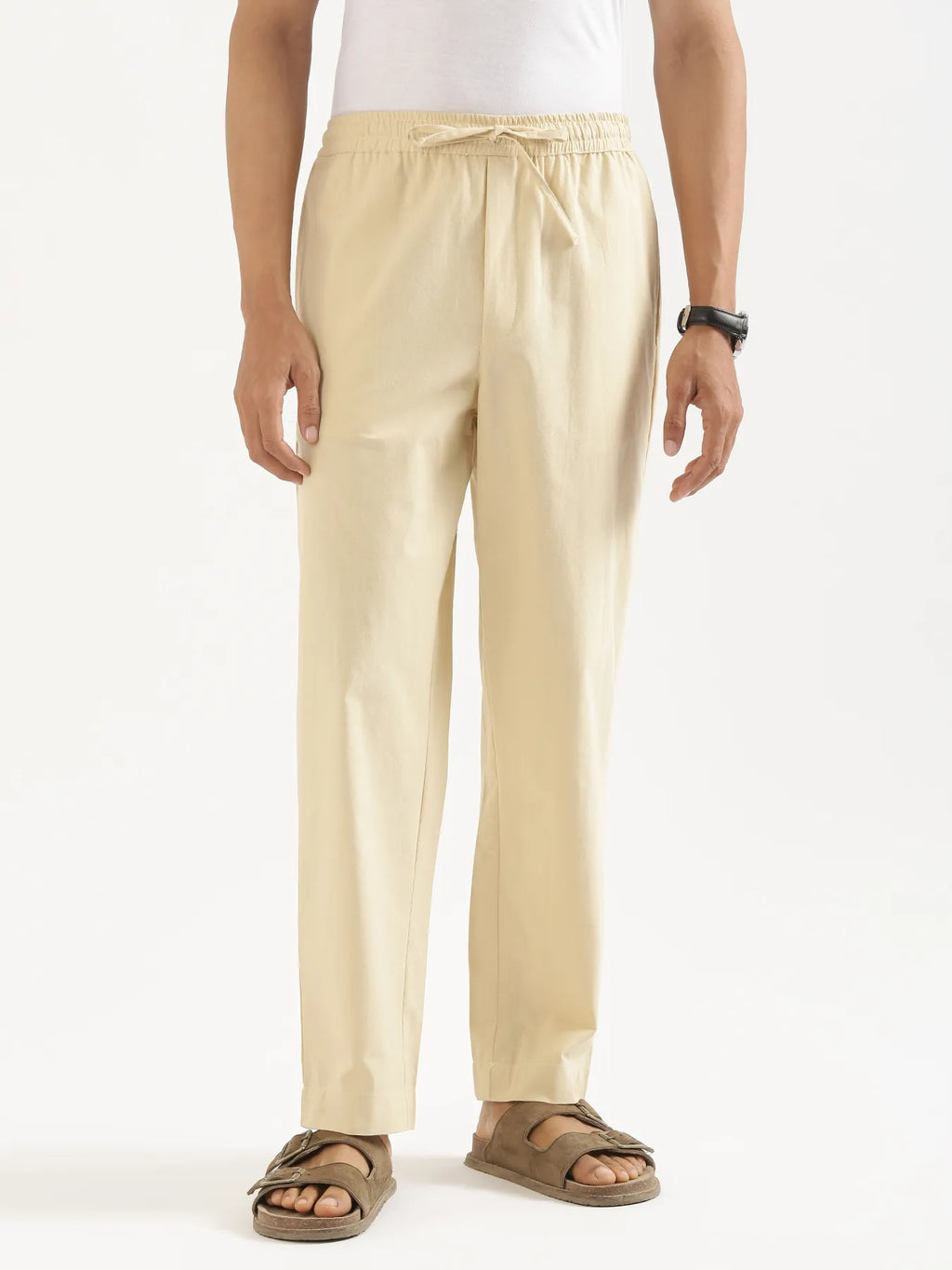 Men Beige Cotton Pant - Image 1
