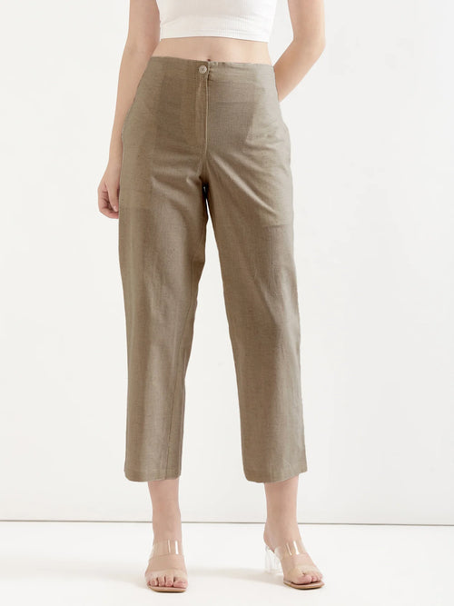 Women Khakhi Airy Linen Straight Pants