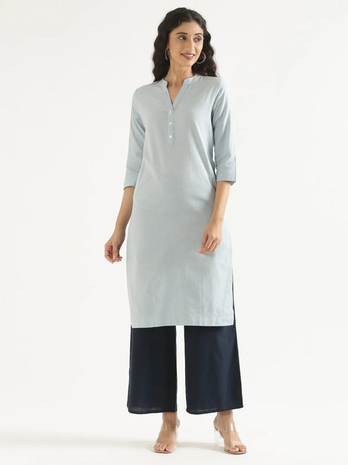 Women Sky Blue Airy Linen Long Kurta