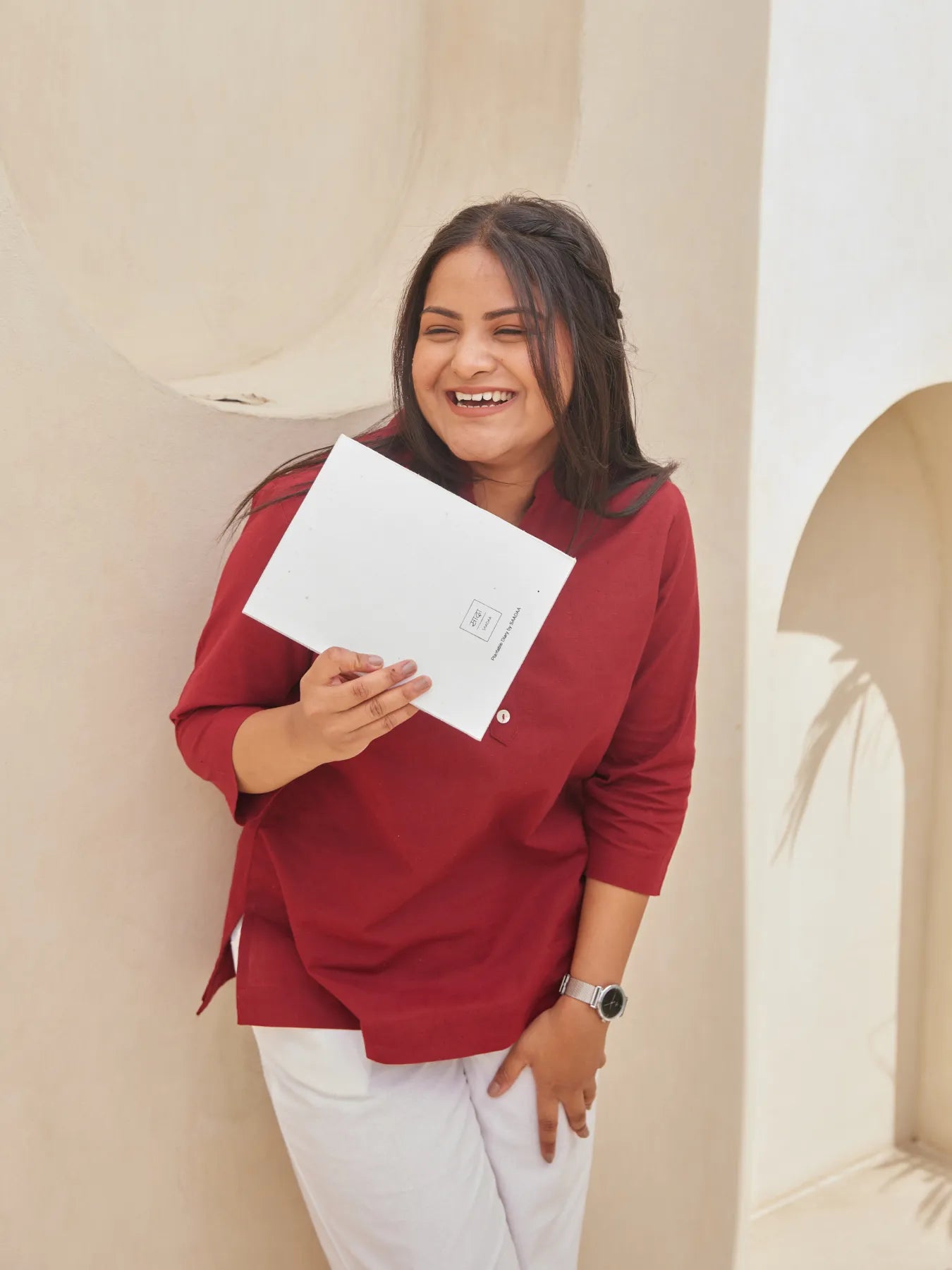 Maroon Short Kurta with White Cotton Pant