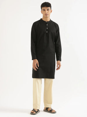 Men Black Airy Linen Long Kurta