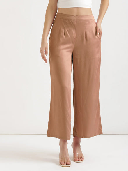 Women Mocha Mousse Viscose Palazzo Pant