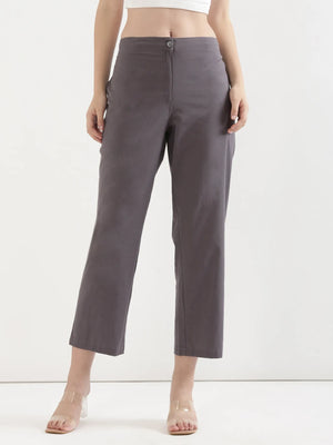 Women Slate Grey Airy Linen Straight Pant