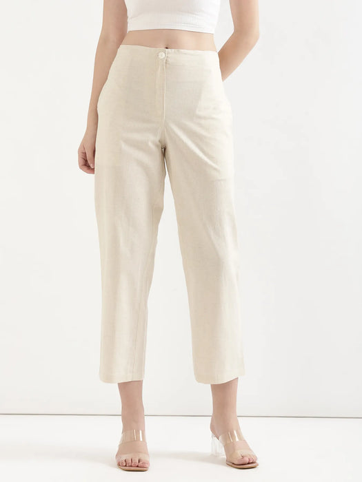 Women Ecru Airy Linen Straight Pants
